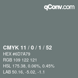 Color code: CMYK 11 / 0 / 1 / 52 | qconv.com
