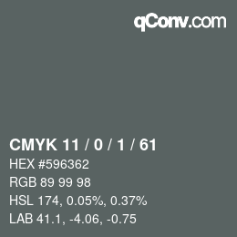 Color code: CMYK 11 / 0 / 1 / 61 | qconv.com