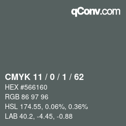 Color code: CMYK 11 / 0 / 1 / 62 | qconv.com