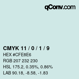 Farbcode: CMYK 11 / 0 / 1 / 9 | qconv.com