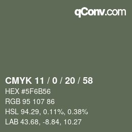 Color code: CMYK 11 / 0 / 20 / 58 | qconv.com