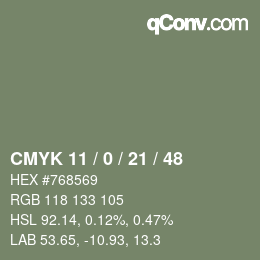 Código de color: CMYK 11 / 0 / 21 / 48 | qconv.com