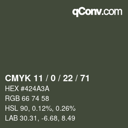 Color code: CMYK 11 / 0 / 22 / 71 | qconv.com