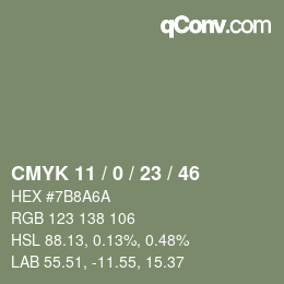 Color code: CMYK 11 / 0 / 23 / 46 | qconv.com