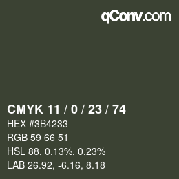 Color code: CMYK 11 / 0 / 23 / 74 | qconv.com