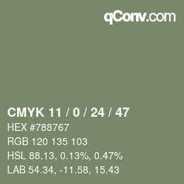 Color code: CMYK 11 / 0 / 24 / 47 | qconv.com