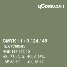 Color code: CMYK 11 / 0 / 24 / 48 | qconv.com