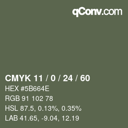 カラーコード: CMYK 11 / 0 / 24 / 60 | qconv.com
