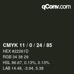 Color code: CMYK 11 / 0 / 24 / 85 | qconv.com