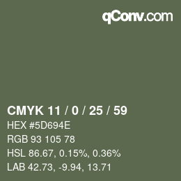 カラーコード: CMYK 11 / 0 / 25 / 59 | qconv.com