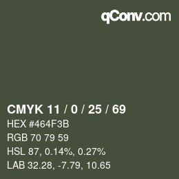 Farbcode: CMYK 11 / 0 / 25 / 69 | qconv.com