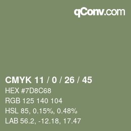 カラーコード: CMYK 11 / 0 / 26 / 45 | qconv.com