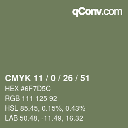 カラーコード: CMYK 11 / 0 / 26 / 51 | qconv.com