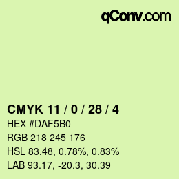 カラーコード: CMYK 11 / 0 / 28 / 4 | qconv.com