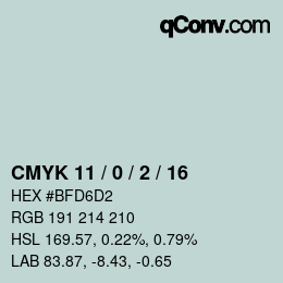 Farbcode: CMYK 11 / 0 / 2 / 16 | qconv.com