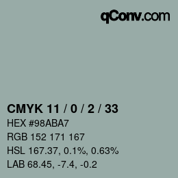 カラーコード: CMYK 11 / 0 / 2 / 33 | qconv.com