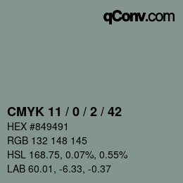 カラーコード: CMYK 11 / 0 / 2 / 42 | qconv.com