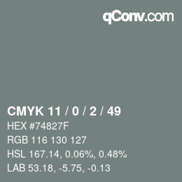 Color code: CMYK 11 / 0 / 2 / 49 | qconv.com