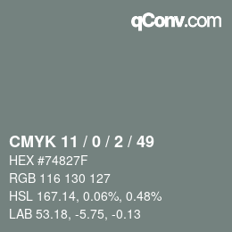 Color code: CMYK 11 / 0 / 2 / 49 | qconv.com