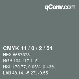 カラーコード: CMYK 11 / 0 / 2 / 54 | qconv.com