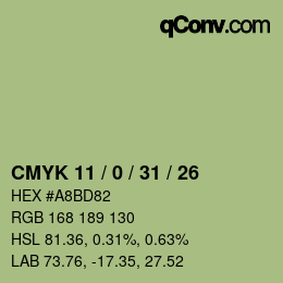 Color code: CMYK 11 / 0 / 31 / 26 | qconv.com