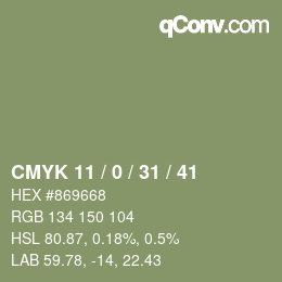 カラーコード: CMYK 11 / 0 / 31 / 41 | qconv.com