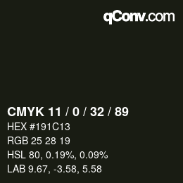 Color code: CMYK 11 / 0 / 32 / 89 | qconv.com