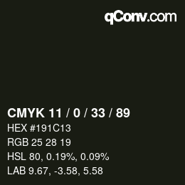 Color code: CMYK 11 / 0 / 33 / 89 | qconv.com