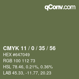 カラーコード: CMYK 11 / 0 / 35 / 56 | qconv.com