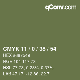 Farbcode: CMYK 11 / 0 / 38 / 54 | qconv.com