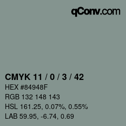 カラーコード: CMYK 11 / 0 / 3 / 42 | qconv.com