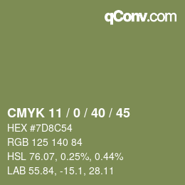 Color code: CMYK 11 / 0 / 40 / 45 | qconv.com