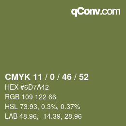 Color code: CMYK 11 / 0 / 46 / 52 | qconv.com