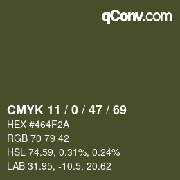 Color code: CMYK 11 / 0 / 47 / 69 | qconv.com