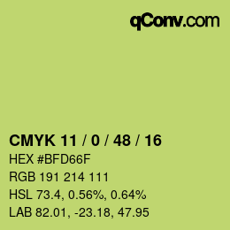 Color code: CMYK 11 / 0 / 48 / 16 | qconv.com