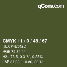 Color code: CMYK 11 / 0 / 48 / 67 | qconv.com