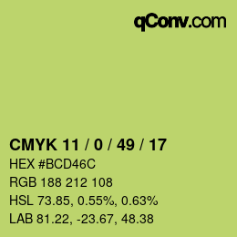 Color code: CMYK 11 / 0 / 49 / 17 | qconv.com