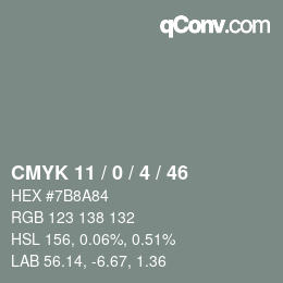 カラーコード: CMYK 11 / 0 / 4 / 46 | qconv.com