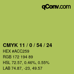 カラーコード: CMYK 11 / 0 / 54 / 24 | qconv.com