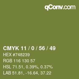 Color code: CMYK 11 / 0 / 56 / 49 | qconv.com