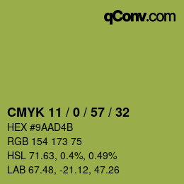 Farbcode: CMYK 11 / 0 / 57 / 32 | qconv.com