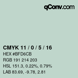カラーコード: CMYK 11 / 0 / 5 / 16 | qconv.com