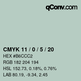 カラーコード: CMYK 11 / 0 / 5 / 20 | qconv.com