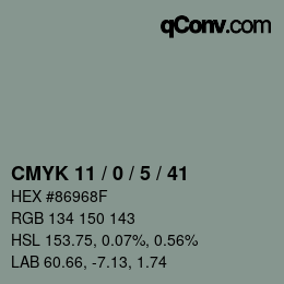 Color code: CMYK 11 / 0 / 5 / 41 | qconv.com