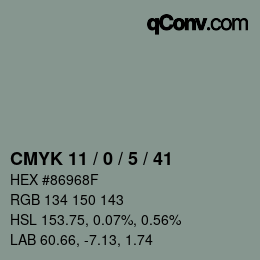 Color code: CMYK 11 / 0 / 5 / 41 | qconv.com