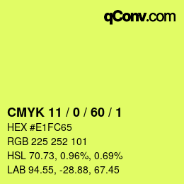 カラーコード: CMYK 11 / 0 / 60 / 1 | qconv.com