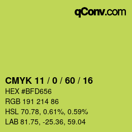 カラーコード: CMYK 11 / 0 / 60 / 16 | qconv.com
