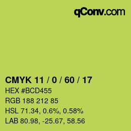 カラーコード: CMYK 11 / 0 / 60 / 17 | qconv.com