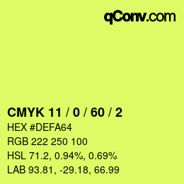 Farbcode: CMYK 11 / 0 / 60 / 2 | qconv.com