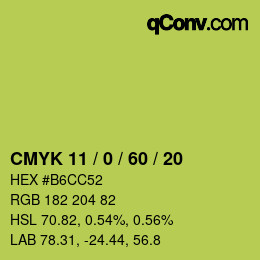 カラーコード: CMYK 11 / 0 / 60 / 20 | qconv.com